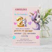 Unicorn 2e anniversaire Invitation fille violet & (Debout devant)