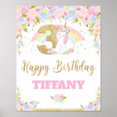 Unicorn 3rd Birthday Party Welcome Poster Sign (Voorkant)