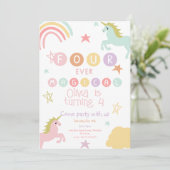Unicorn 4e anniversaire Invitation (Debout devant)