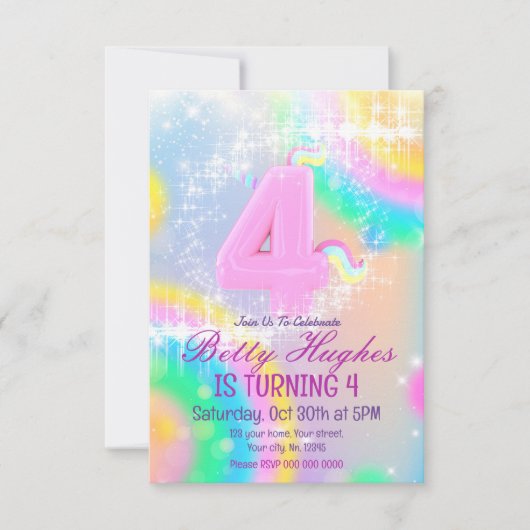 Unicorn 4e anniversaire Invitation (Devant)
