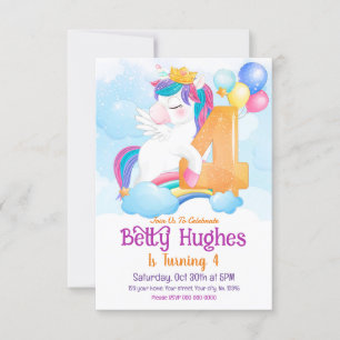 Unicorn 4e anniversaire Invitation