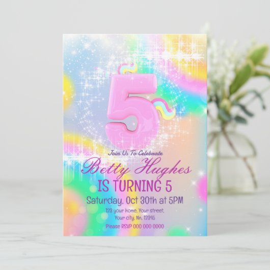 Unicorn 5e anniversaire Invitation (Debout devant)