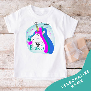 Unicorn 5th Birthday Girls Tshirt (Hot Pink)