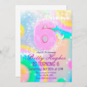 Unicorn 6e verjaardag Uitnodiging (Voorkant / Achterkant)