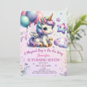Unicorn 7e anniversaire Invitation fille violet &  (Debout devant)