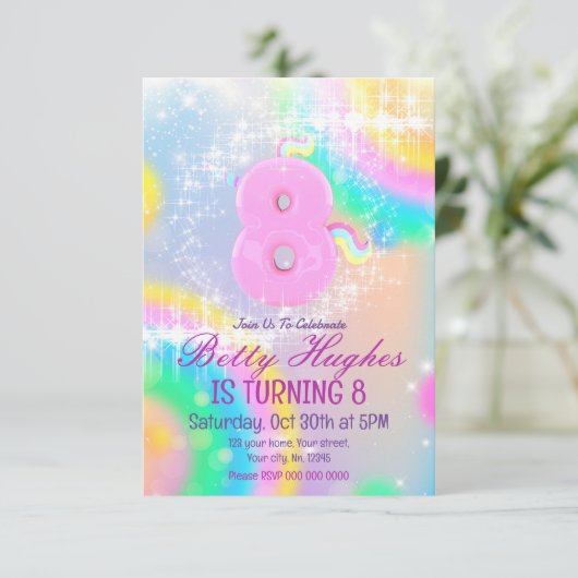 Unicorn 8e anniversaire Invitation (Debout devant)