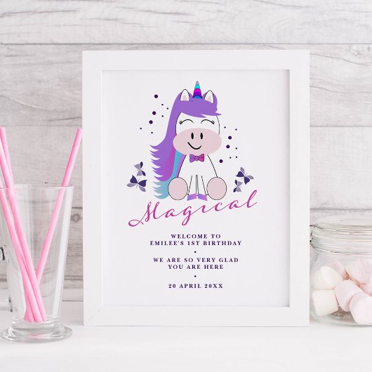 Unicorn Affiche de bienvenue fête d'anniversaire