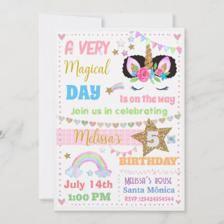 unicorn afro Puff Invitation d'anniversaire