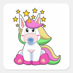 Unicorn als Baby met Pacifier Vierkante Sticker