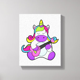 Unicorn als muzikant met gitaar canvas afdruk