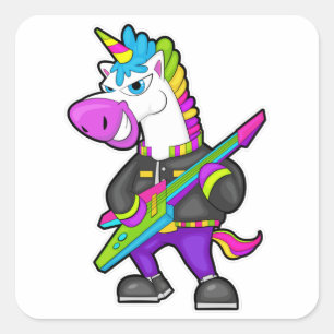 Unicorn als muzikant met gitaar vierkante sticker