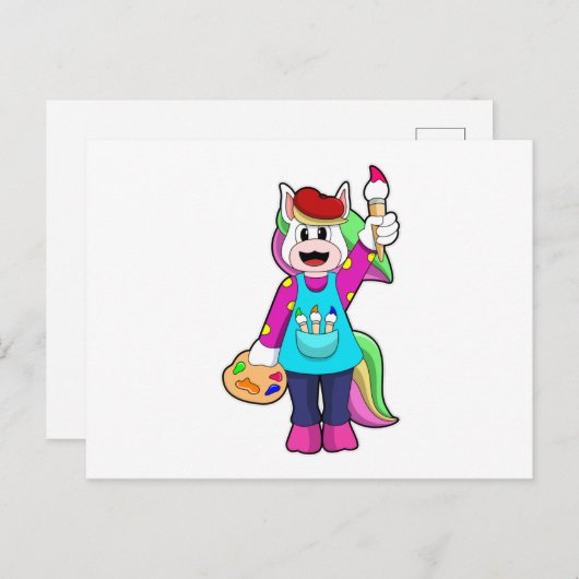 Unicorn als schilder briefkaart (Voorkant / Achterkant)