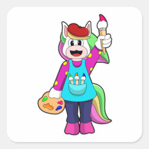 Unicorn als schilder vierkante sticker