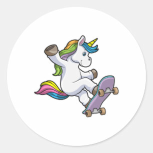 Unicorn als Skater met Skateboard Ronde Sticker