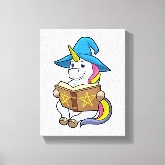 Unicorn als wizard met Boek en Pet Canvas Afdruk (Voorkant)
