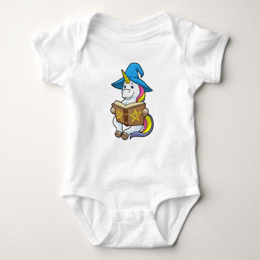 Unicorn als wizard met Boek en Pet Romper (Voorkant)