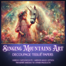 Unicorn and Child in Enchanted Woods Decoupage Tissuepapier