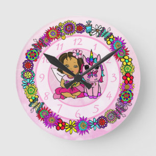 Unicorn and Fairy Whimsical Folk Art Girl's Ronde Klok