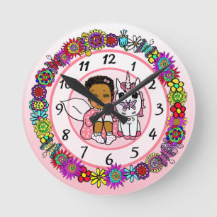 Unicorn and Fairy Whimsical Folk Art Girl's Ronde Klok