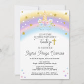 Unicorn anniversaire baptism invitation Espagnol. (Devant)