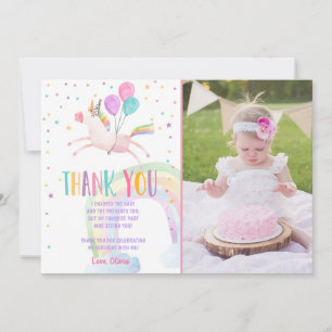 Unicorn anniversaire Carte de remerciements rose m