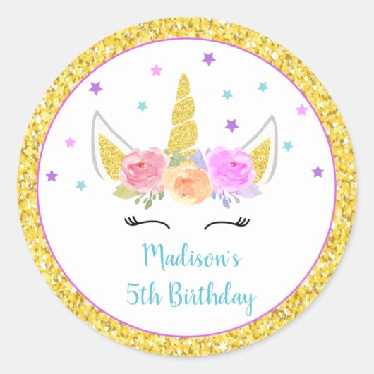 Unicorn Anniversaire Fête Favoriser Stickers (Devant)