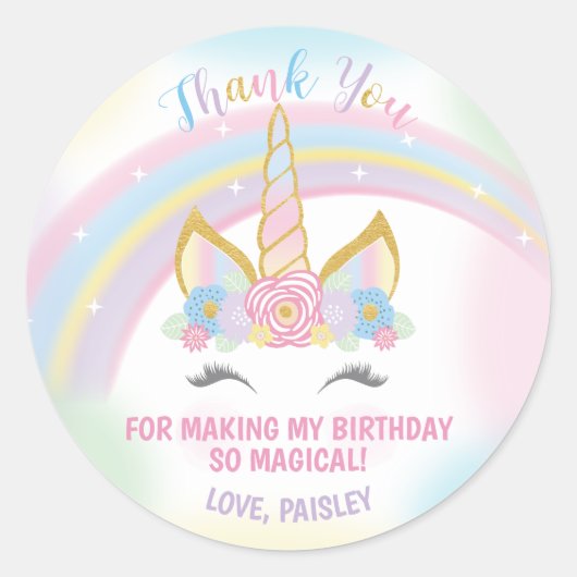 Unicorn Anniversaire Fête Favoriser Stickers (Devant)