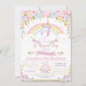 Unicorn Anniversaire Fête Invitation Floral Arc-en (Devant)