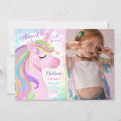 Unicorn Anniversaire Fête Photo Invitation (Devant)