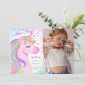 Unicorn Anniversaire Fête Photo Invitation (Debout devant)
