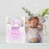 Unicorn Anniversaire Fête Photo Invitation (Debout devant)