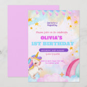Unicorn Anniversaire Invitation 1er Anniversaire (Devant / Derrière)