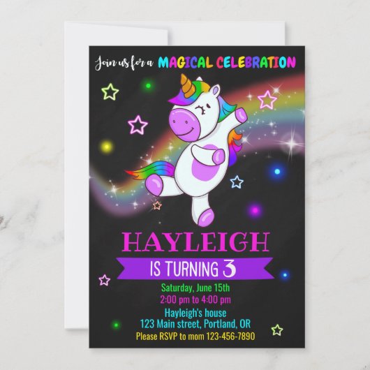 Unicorn anniversaire invitation 1er invitation de  (Devant)