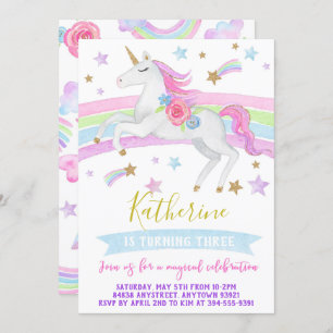 Unicorn anniversaire invitation rainbows unicorn