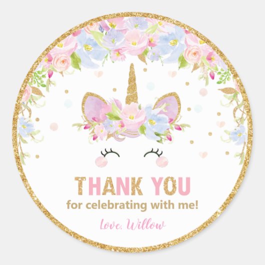 Unicorn Anniversaire Merci Favoriser Sticker Étiqu (Devant)