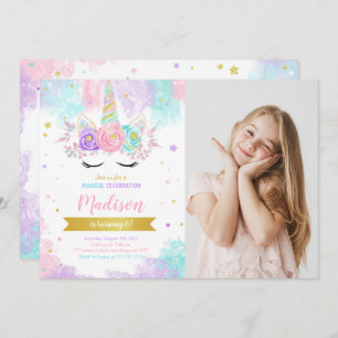 Unicorn Anniversaire Photo Invitation