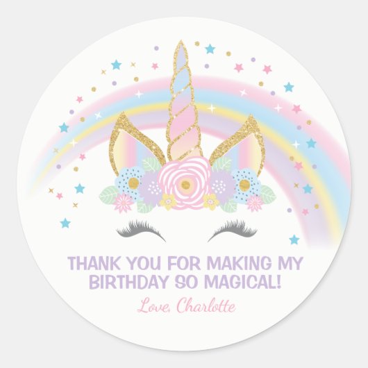 Unicorn Anniversaire Star Favoriser Stickers (Devant)