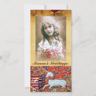 UNICORN ANTIEK BROWN PARCHMENT MONOGRAM FEESTDAGENKAART