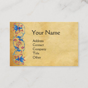 UNICORN Antiek Rood Blauw Bloemperkament Monogram Visitekaartje