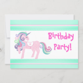 UNICORN AQUA PINK BIRTHDAY ARTIJ INVITATIE KAART