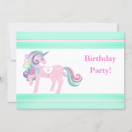 UNICORN AQUA PINK BIRTHDAY ARTIJ INVITATIE KAART