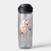 Unicorn Aquarelle Fleurs Ajouter Nom Bouteille d'e (Arrière)