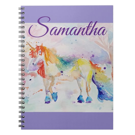 Unicorn Aquarelle Peinture Girls Nom Carnet (Devant)