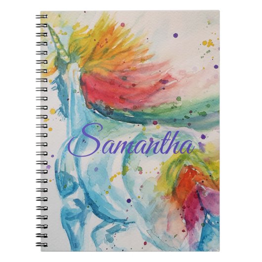 Unicorn Aquarelle Peinture Girls Nom Carnet (Devant)