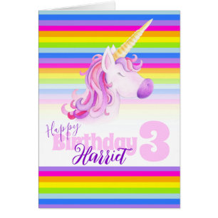 Unicorn arc-en-ciel 3ème carte d'anniversaire pers