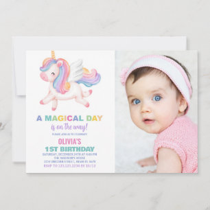 Unicorn Arc en ciel Invitations avec photo
