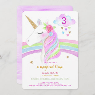 Unicorn Arc en ciel Magique Invitation d'anniversa