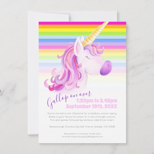 Unicorn art arc-en-ciel invitations 3e anniversair (Dos)