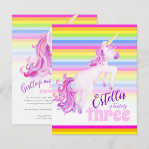 Unicorn art arc-en-ciel invitations 3e anniversair