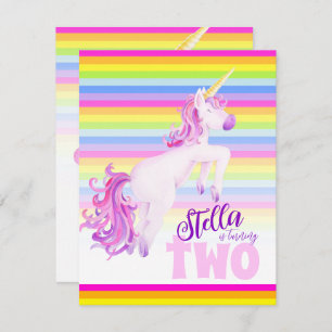 Unicorn art arc-en-ciel invitations de 2e annivers
